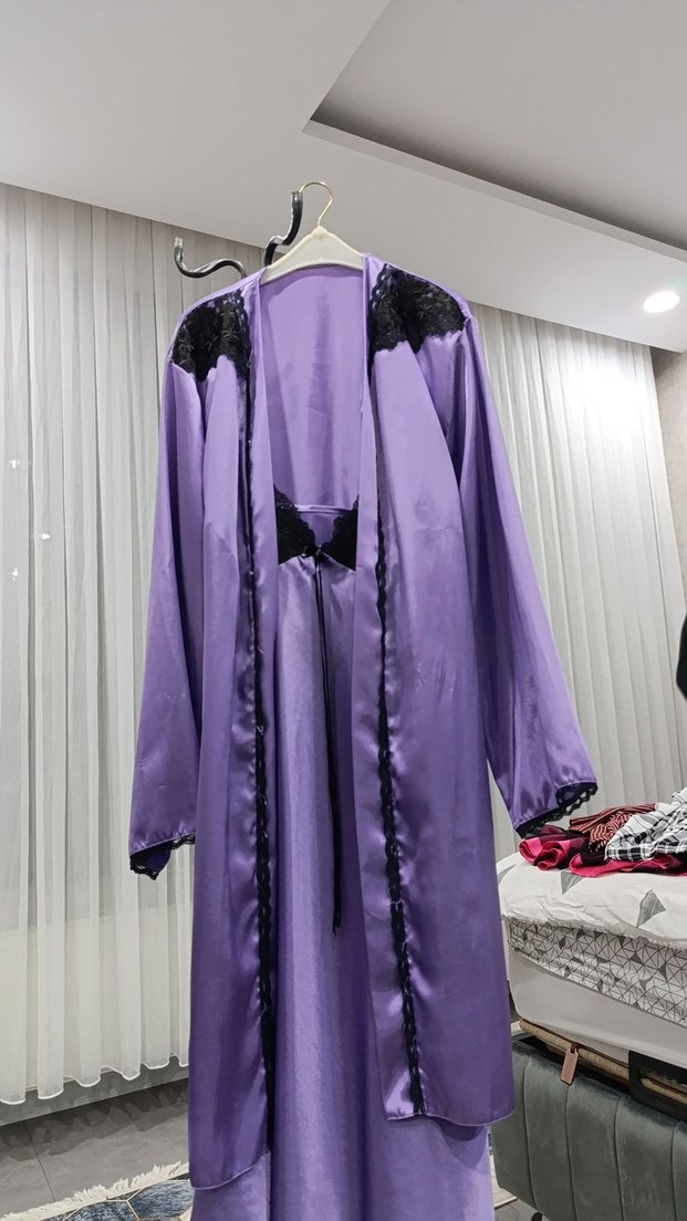 Mor Uzun Gösterişli Gotik Gecelik - Görsel 3