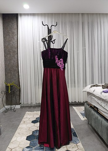 Bordo Uzun Kollu Straplez Gotik Elbise - Görsel 2