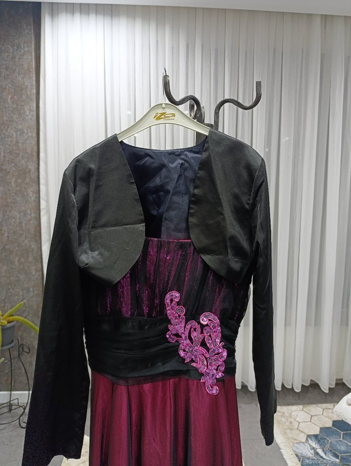 Bordo Uzun Kollu Straplez Gotik Elbise - Görsel 3