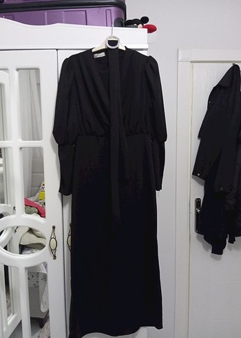 Siyah Drapeli Uzun Kadın Elbise - Görsel 2