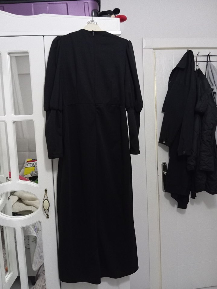 Siyah Drapeli Uzun Kadın Elbise - Görsel 3