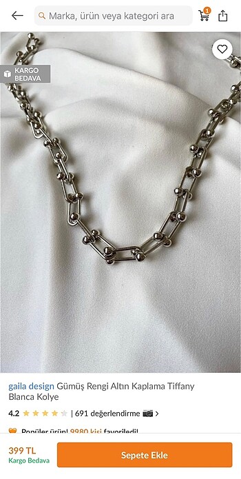 Gümüş Rengi Tiffany Blanca Kolye