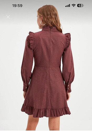 36 Beden TrendyolMilla Bordo Omuz Detaylı Elbise