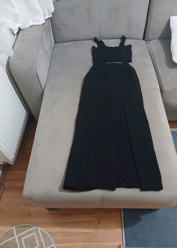 Siyah Triko Uzun Elbise ikili.takım etek crop sm