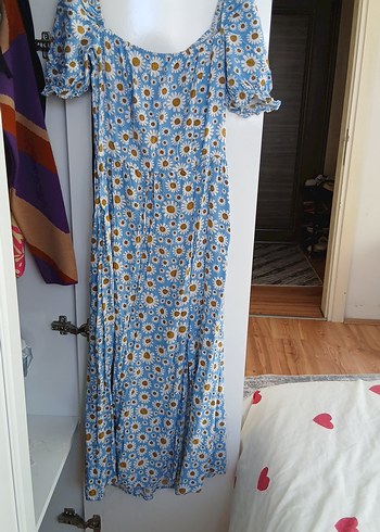 Mavi Papatya Desenli Bohem Midi Elbise - Görsel 3