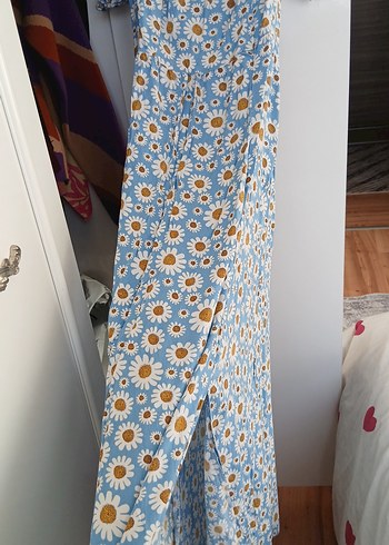 Mavi Papatya Desenli Bohem Midi Elbise - Görsel 4