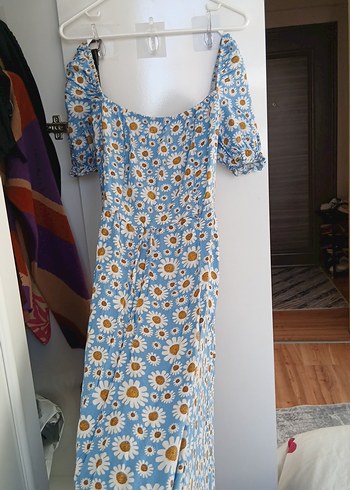 Mavi Papatya Desenli Bohem Midi Elbise - Görsel 5