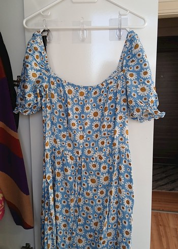 Mavi Papatya Desenli Bohem Midi Elbise - Görsel 2