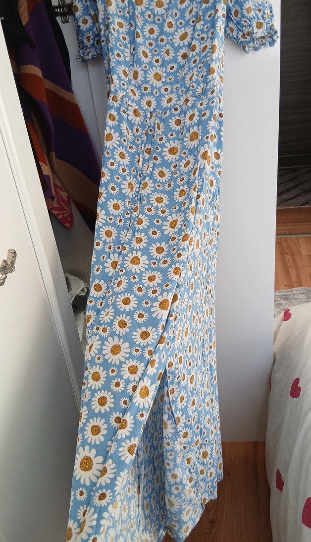 Mavi Papatya Desenli Bohem Midi Elbise - Görsel 4