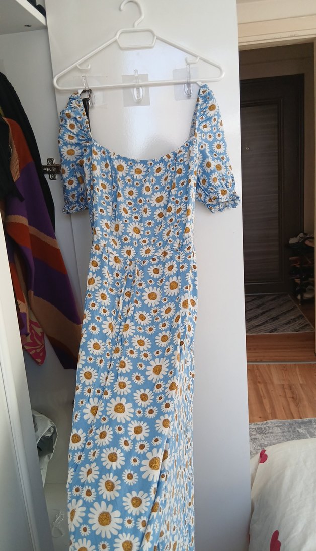 Mavi Papatya Desenli Bohem Midi Elbise - Görsel 5