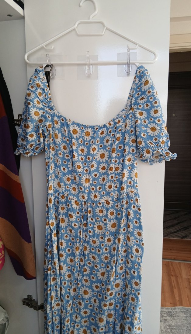 Mavi Papatya Desenli Bohem Midi Elbise - Görsel 2