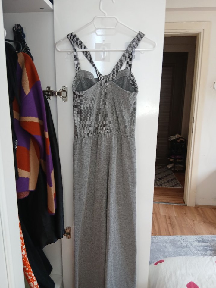 Gri İnce Askılı Uzun Kadın Tulum - Görsel 4