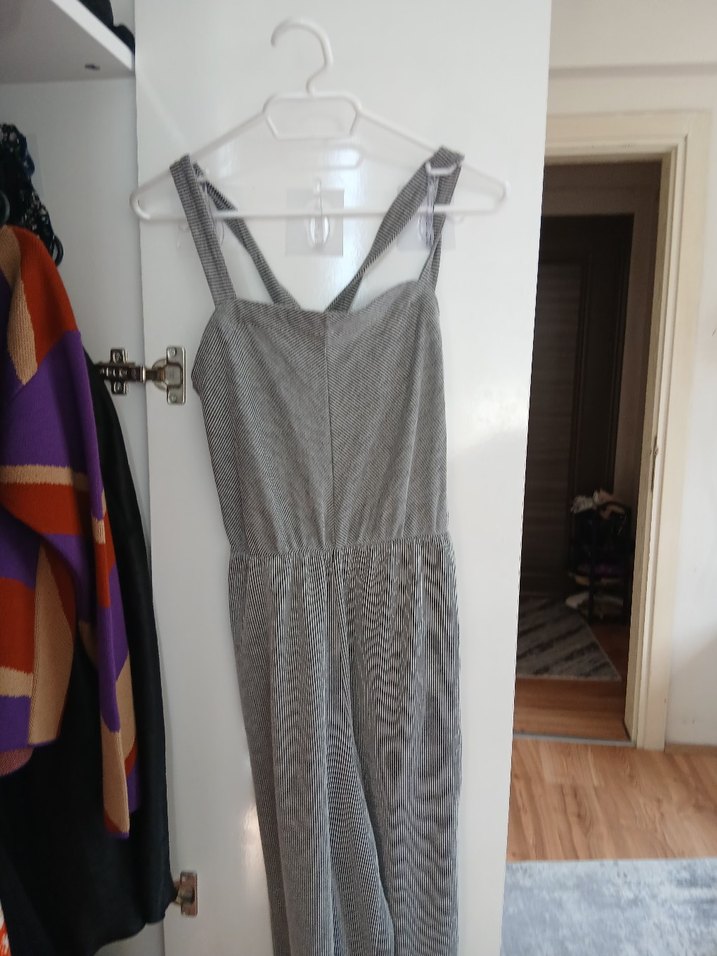 Gri İnce Askılı Uzun Kadın Tulum - Görsel 3