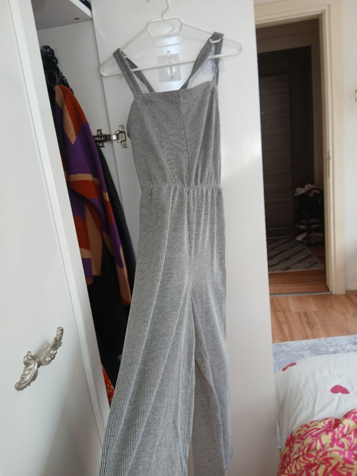 Gri İnce Askılı Uzun Kadın Tulum - Görsel 5