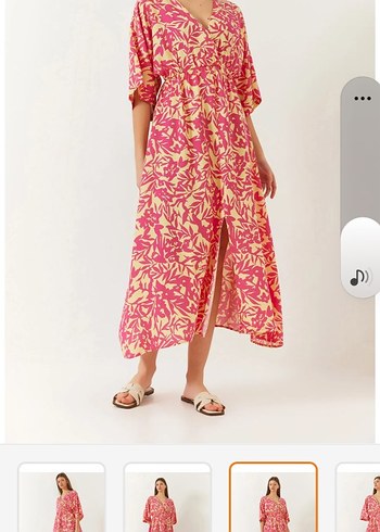 Pembe V Yaka Bohem Uzun Elbise - Görsel 2