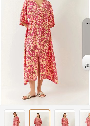 Pembe V Yaka Bohem Uzun Elbise - Görsel 3