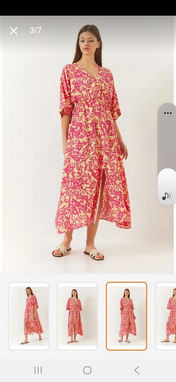 Pembe V Yaka Bohem Uzun Elbise - Görsel 2