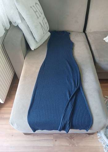 Lacivert Piliseli Uzun Kadın Elbise - Görsel 2