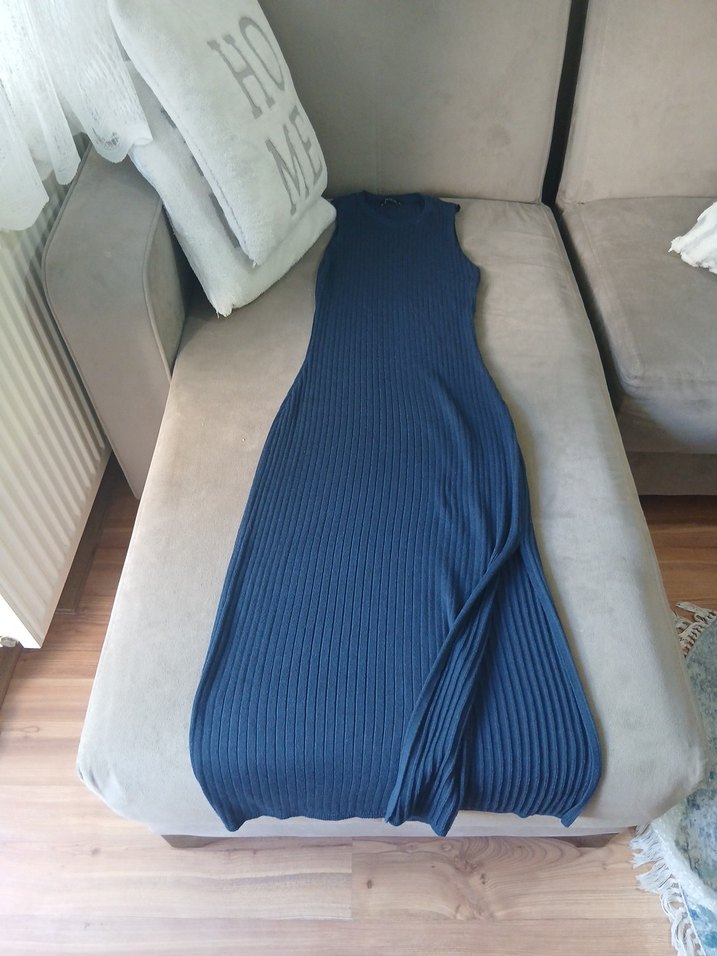 Lacivert Piliseli Uzun Kadın Elbise - Görsel 2