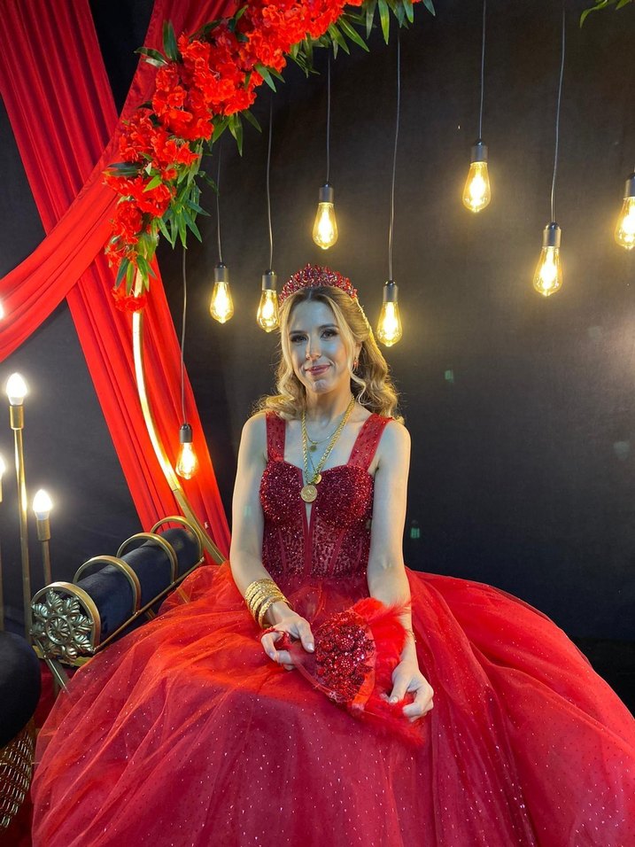 Parlak Kırmızı Straplez Transparan Abiye - Görsel 2