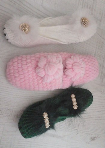 Kadın Pembe Örgü Ev Terliği çeyizlik - Görsel 3