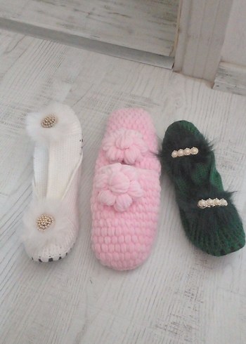 Kadın Pembe Örgü Ev Terliği çeyizlik - Görsel 2