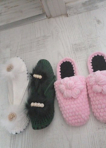 Kadın Pembe Örgü Ev Terliği çeyizlik - Görsel 5