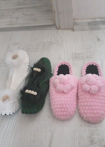 Kadın Pembe Örgü Ev Terliği çeyizlik - Görsel 4