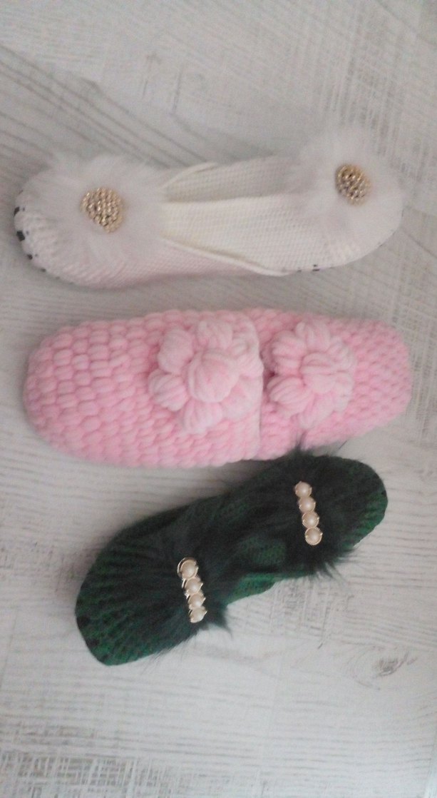 Kadın Pembe Örgü Ev Terliği çeyizlik - Görsel 3