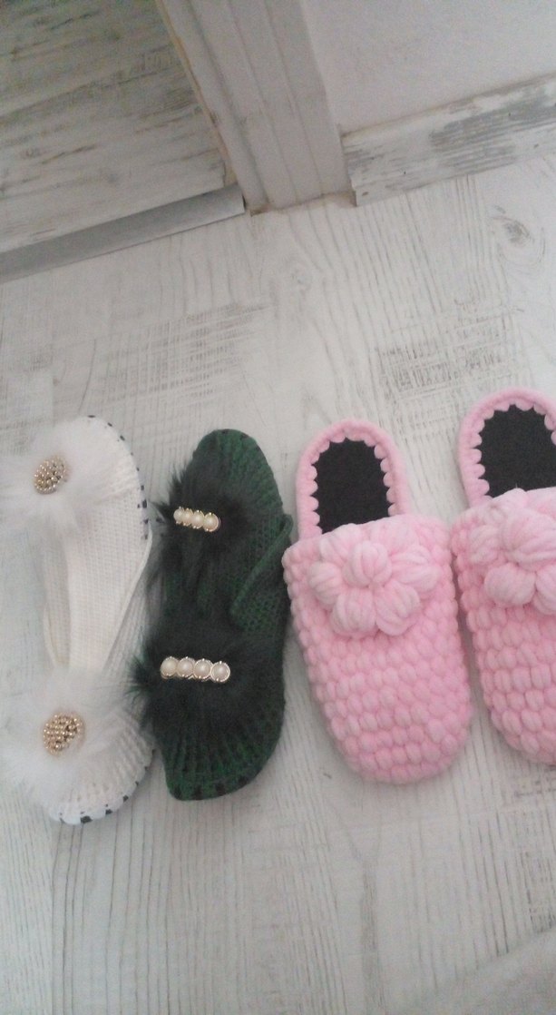 Kadın Pembe Örgü Ev Terliği çeyizlik - Görsel 5