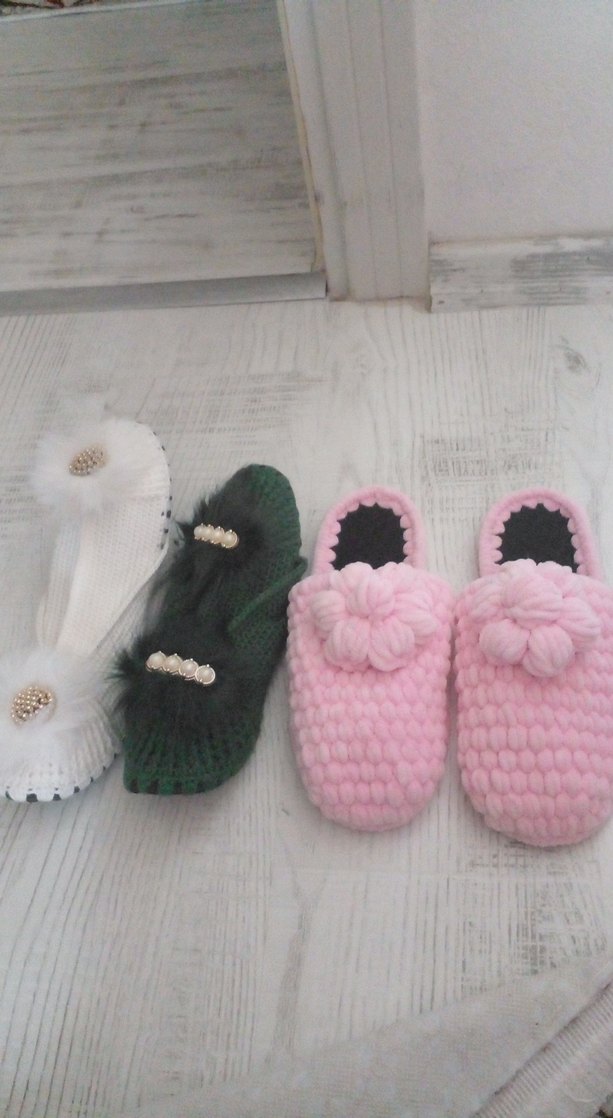 Kadın Pembe Örgü Ev Terliği çeyizlik - Görsel 4