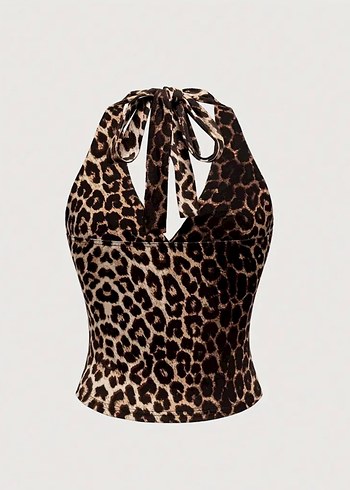 Leopar Desenli Halter Yaka Kadın Büstiyer - Görsel 2