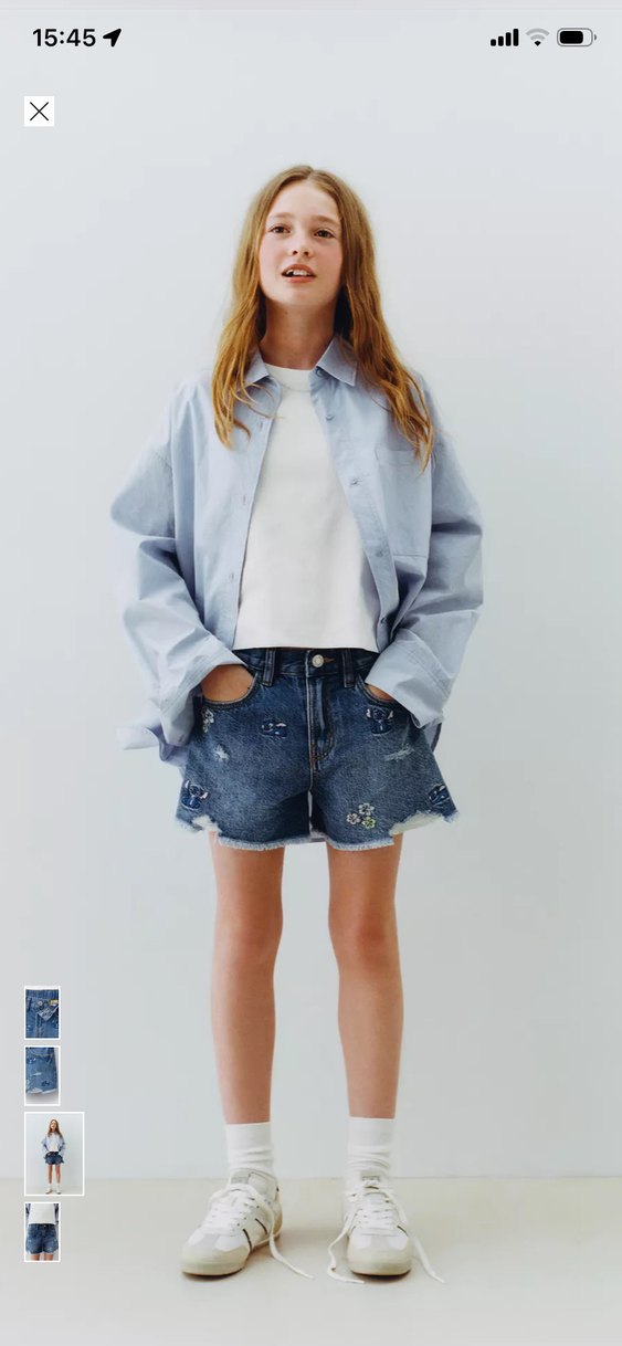 Nakışlı ve Boncuklu Kız Denim Şort - Görsel 5