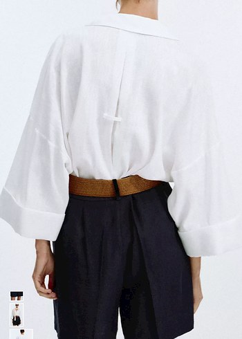 Kemerli Kadın Keten Bermuda Şort - Görsel 4