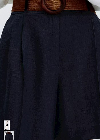 Kemerli Kadın Keten Bermuda Şort - Görsel 2