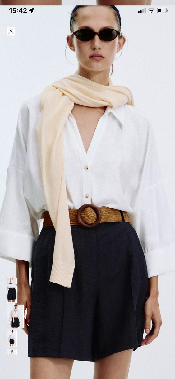 Kemerli Kadın Keten Bermuda Şort - Görsel 3