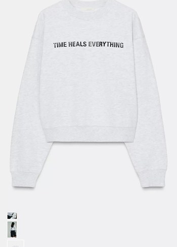 Gri Crop Sweatshirt, Uzun Kollu, Salaş Kesim - Görsel 4