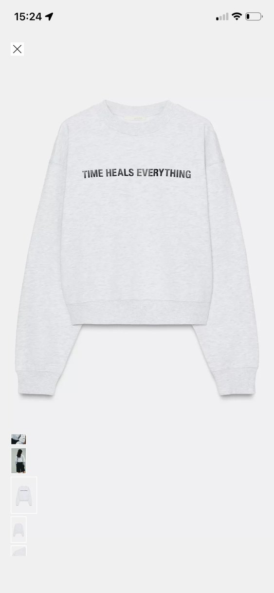 Gri Crop Sweatshirt, Uzun Kollu, Salaş Kesim - Görsel 4