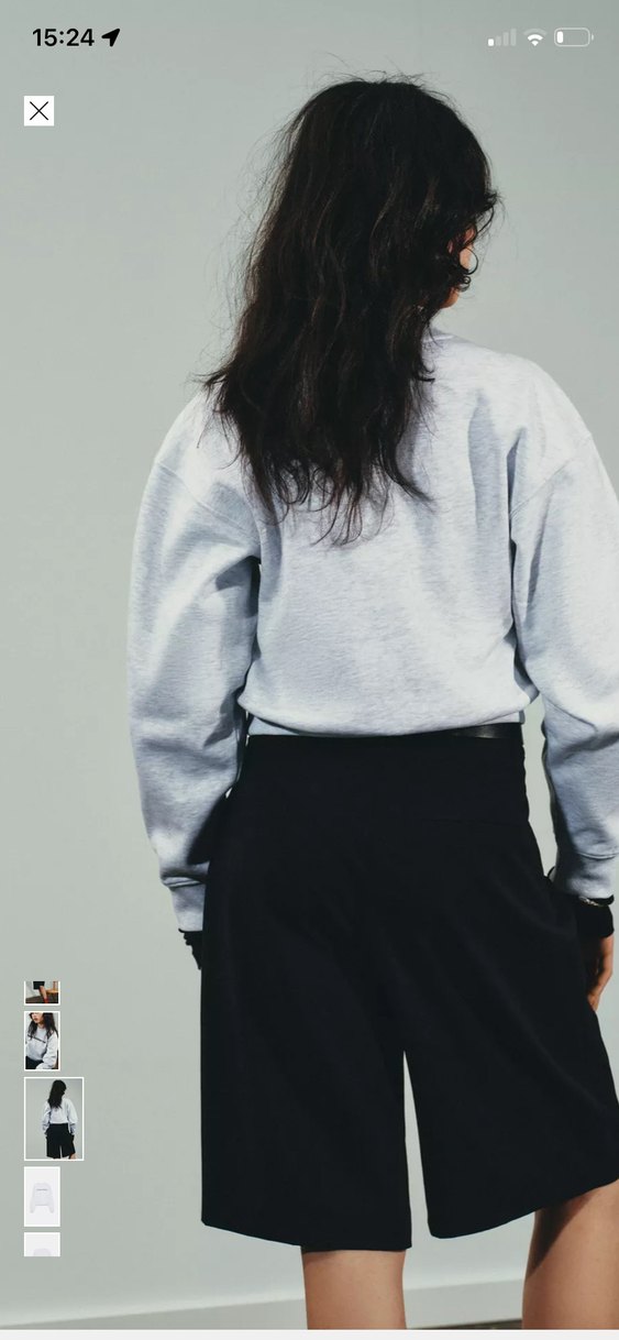 Gri Crop Sweatshirt, Uzun Kollu, Salaş Kesim - Görsel 3