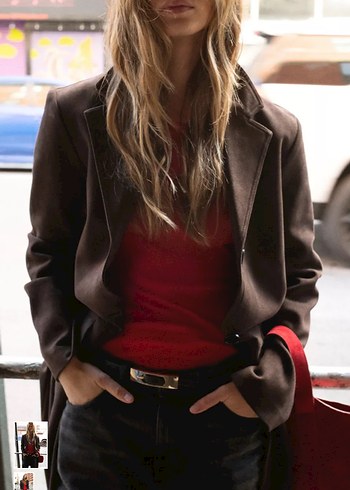 Koyu kahverengi düğmeli kaban - Görsel 2