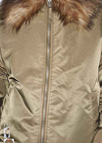 Kürk Yaka Bej Midi Ceket - Görsel 4