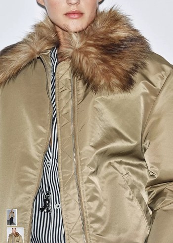 Kürk Yaka Bej Midi Ceket - Görsel 2