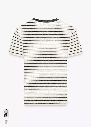 Beyaz Çizgili Kısa Kollu Kadın Tişört - Görsel 6