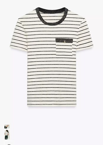 Beyaz Çizgili Kısa Kollu Kadın Tişört - Görsel 5