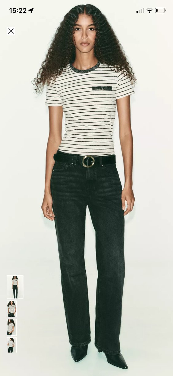 Beyaz Çizgili Kısa Kollu Kadın Tişört - Görsel 2