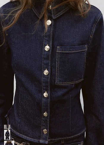 Lacivert Düğmeli Kadın Denim Ceket - Görsel 8