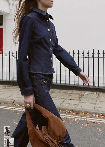 Lacivert Düğmeli Kadın Denim Ceket - Görsel 5