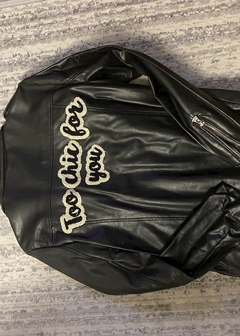 Kadın Siyah Deri Biker Ceket - Görsel 2