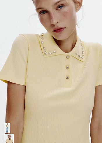 Sarı Nakışlı Kısa Kollu Polo Tişört - Görsel 2