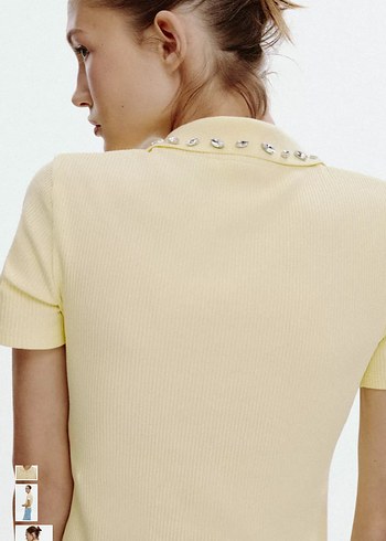 Sarı Nakışlı Kısa Kollu Polo Tişört - Görsel 4